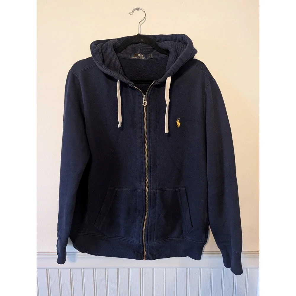 Polo Ralph Lauren Full Zip Hoodie Men Large Navy Pony Embroidered Old Money Prep